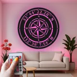 Cartel de metal LED personalizado de rosa de los vientos Regalo náutico para viajeros Decoración de sala de estar u oficina