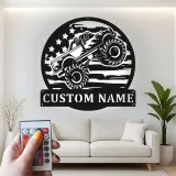 Panneau LED Personnalisé Monster Truck | Décoration Murale en Métal pour Garage ou Chambre de Garçon | Cadeau Décor Off-Road pour Lui