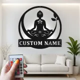 Custom Yoga Meditation Led Light Metal Wall Art Zen Gift for Yoga Lovers Peaceful Home Decor