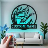 Cartel de metal LED personalizado de pato en vuelo regalo para cazadores decoración rústica de cabaña o refugio
