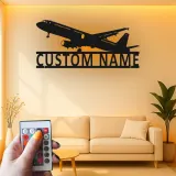 Custom Airplane Led Light Metal Wall Art Personalized Aviation Gift for Pilot Hangar or Office Decor