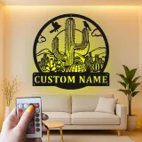 Personalisierte LED-Metall-Wandkunst mit Wüstenkaktus-Szene – Geschenk im Südwesten-Stil für Wohnzimmer oder Terrasse