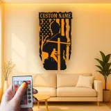 Lineman American Flag LED Sign | Custom Metal Wall Art | Personalized Electrician Gift for Man Cave | Patriotic Home Decor