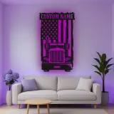 Insegna in metallo personalizzata con camion americano retroilluminato regalo per camionisti decorazione per garage o man cave