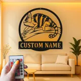 Cartel de metal LED personalizado de camaleón, regalo único para entusiastas de los reptiles, decoración de dormitorio o salón