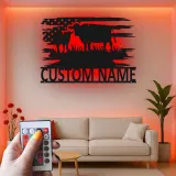 Décoration murale en métal personnalisée avec vache et veau en rétroéclairage - Cadeau pour agriculteurs - Décor de maison de campagne rustique