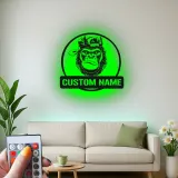 Decoración mural de metal LED con gorila | Cartel personalizado con nombre para sala de hombres | Decoración selvática y de fauna a medida para él