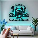 Cartel de metal personalizado con luz LED de mastín, regalo para amantes de los perros, decoración de sala de estar