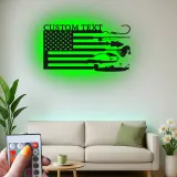 Panneau LED drapeau de pêche sur mesure | Décoration murale en métal personnalisée | Cadeau patriotique pour pêcheur | Déco maison de lac