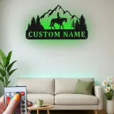 Art en métal personnalisé de cavalier de cheval | Panneau LED équestre personnalisé | Décor mural de ranch et de cabane pour cadeau