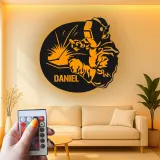 Décoration murale en métal LED personnalisée pour soudeur - Cadeau pour passionné de soudage, décoration de garage ou d'atelier 1