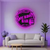 Custom Bourbon Bar Led Light Metal Wall Art Personalized Gift for Home Bar Man Cave Decor