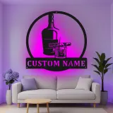 Décoration murale en métal personnalisée pour whisky et cigare avec rétroéclairage LED - Cadeau de bar personnalisé pour lui