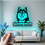 Décoration murale en métal personnalisée avec éclairage LED pour amoureux des chiens - Lapphund finlandais