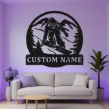 Cartel LED de snowboarder personalizado | Arte mural de metal personalizado | Decoración retroiluminada de montaña para cueva de hombres | Regalo de snowboarder