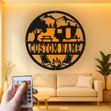 Personalisierte LED-Metall-Wandkunst mit Camper-Szene – Geschenk für Wohnmobilfans, Outdoor-Deko