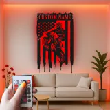 Personalized Motocross Metal Sign | LED American Flag Wall Art | Custom Dirt Bike Decor for Garage, Man Cave & Race Fans