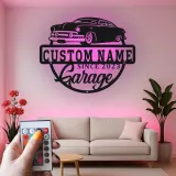 Personalisiertes LED-Garagenschild | Individuelle Metall-Wandkunst für klassische Autos | Vintage-Auto-Dekor | Geschenk für Ihn