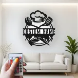 Personalisiertes Metall-Wandbild mit Kochmütze und LED-Beleuchtung – Küchen-Geschenk mit Namen