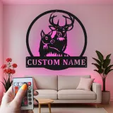 Insegna in metallo personalizzata con luce LED per famiglia di cervi - Regalo personalizzato per amanti della natura, decorazione per cabin rustica