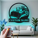 Cartel de metal LED de bulldozer personalizado, regalo de construcción para él, decoración de garaje u oficina para amantes de equipos pesados