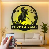 Custom Cowboy Riding Horse Led Light Metal Wall Art Western Gift for Horse Lovers Rustic Home Decor