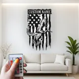 Cartel de metal LED de pato y bandera americana personalizado Regalo para cazadores Decoración de cabaña rústica