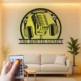 Individuelles Podcast-Mikrofon-Schild | LED Metall-Wandkunst für Musikstudio | Vintage Mikrofon Dekor für Podcaster, DJ Geschenk