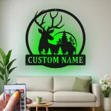 Cartel de metal personalizado con silueta de ciervo y luz LED, regalo para amantes de la naturaleza, decoración rústica para cabañas