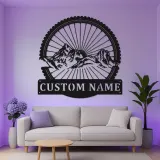 Insegna LED Ruota Mountain Bike Personalizzata | Arte in Metallo Personalizzata per Ciclisti | Decorazione per Avventure all'Aperto e Man Cave
