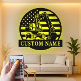 Cartel de metal LED personalizado de excavadora - Regalo para amante de la construcción - Decoración de cueva de hombre o garaje