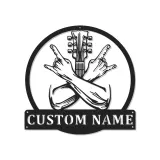 Enseigne métal LED guitare personnalisée | Plaque prénom musicien | Décoration murale rock pour studio | Cadeau pour guitariste