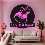 Letrero LED de guitarra personalizado | Decoración mural de metal personalizada para músicos | Decoración para estudio y sala de música con nombre