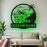 Décoration murale en métal personnalisée avec rétroéclairage LED Paysage Tropical - Cadeau pour Maison de Plage - Décor de Salon Côtier
