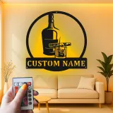 Décoration murale en métal personnalisée pour whisky et cigare avec rétroéclairage LED - Cadeau de bar personnalisé pour lui