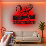 Insegna in metallo personalizzata con drago barbuto e luce LED regalo per amanti dei rettili decorazione per camera da letto o soggiorno