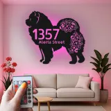 Insegna in metallo LED personalizzata Chow Chow, regalo per amanti dei cani, decorazione per indirizzo esterno