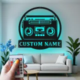 Cartel de metal personalizado con luz LED de boombox, regalo para amantes de la música, decoración retro para sala de juegos