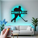 Personalisierte Hockey Spieler LED-Schild | Individuelle Namens Metall-Wandkunst | Spielzimmer Dekor & Geschenk für Athleten
