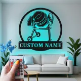 Personalisierte Betonmischer-LED-Metall-Wandkunst – Geschenk für Bauarbeiter, Deko für Garage oder Werkstatt