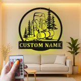 Cartel LED de camping personalizado | Arte mural de senderismo personalizado | Decoración de cabaña y regalo de aventura al aire libre