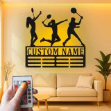 Insegna in metallo personalizzata con luce LED per giocatori di tennis - Regalo per amanti del tennis e decorazione per sale giochi