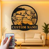 Décoration murale en métal personnalisée pour chasseur de cerfs avec rétroéclairage LED - Cadeau personnalisé pour chasseurs - Décor de cabane rustique 2