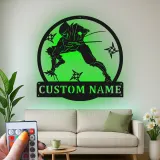 Cartel LED personalizado de ninja guerrero | Decoración mural de metal personalizada | Decoración de artes marciales para sala gamer y dojo
