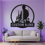 Lumberjack Silhouette Metal Sign | Custom LED Name Art | Rustic Cabin Decor & Woodsman Gift
