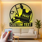 Personalized Police Gear Metal Sign | LED Law Enforcement Wall Art | Custom Officer Name Plaque | Cop Retirement & Academy Gift