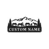 Individuelles Pferde-Ranchschild | Personalisierte LED-Metallkunst | Familienname & Bergszene | Bauernhaus-Wanddekoration