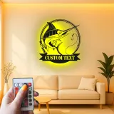Insegna in Metallo LED Pesce Marlin Personalizzata | Insegna Decorativa per Pesca | Regalo per Pescatore per Man Cave o Cabina
