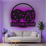 Cartel de metal personalizado con luz LED de dados para decoración de sala de juegos, regalo para jugadores, decoración de casino