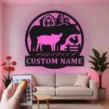 Cartel de metal LED personalizado con animales de granja, regalo para agricultores, decoración rústica de granja